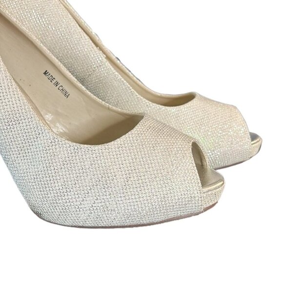 Paradox London PInk Champagne sparkly bridal peep toe heel shoe size 9.5 - Picture 3 of 13